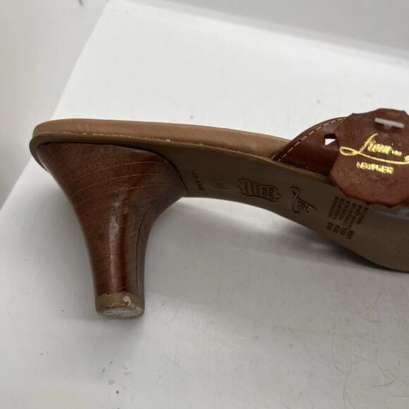 Fioni Brown Leather Laser Cut Heeled Sandal Size 10 - Picture 10 of 12